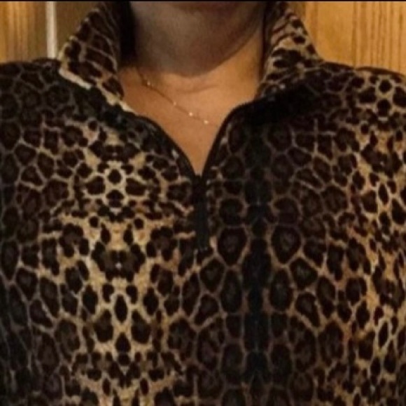 Cheetah Leopard 3/4 Zip Pullover Cropped :igh Jacket Womens Medium - Picture 4 of 8